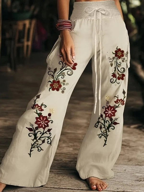 Iris - Pantaloni casual da donna con stampa floreale