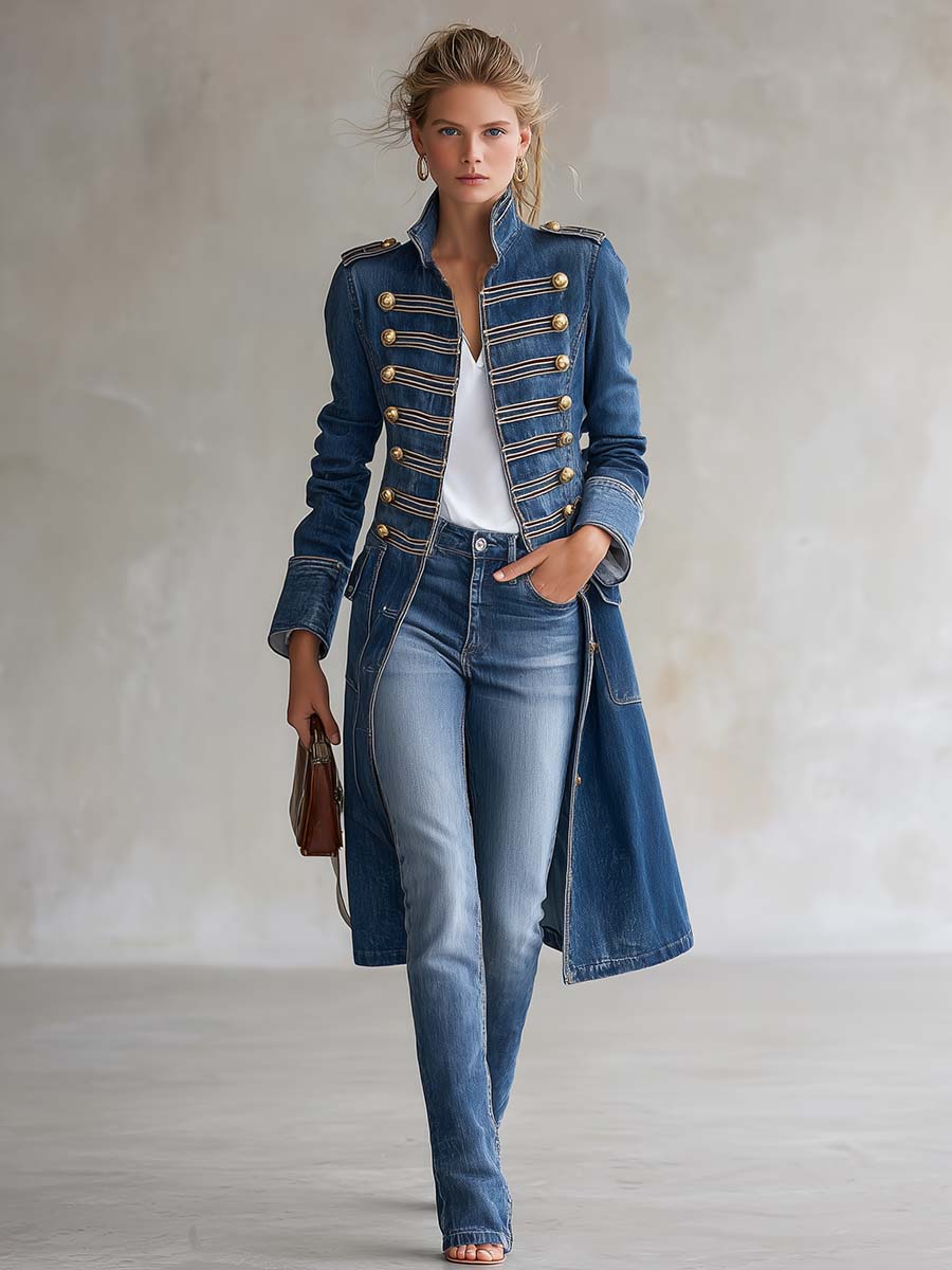 Giorgia - Cappotto in Denim con Bottoni Dorati