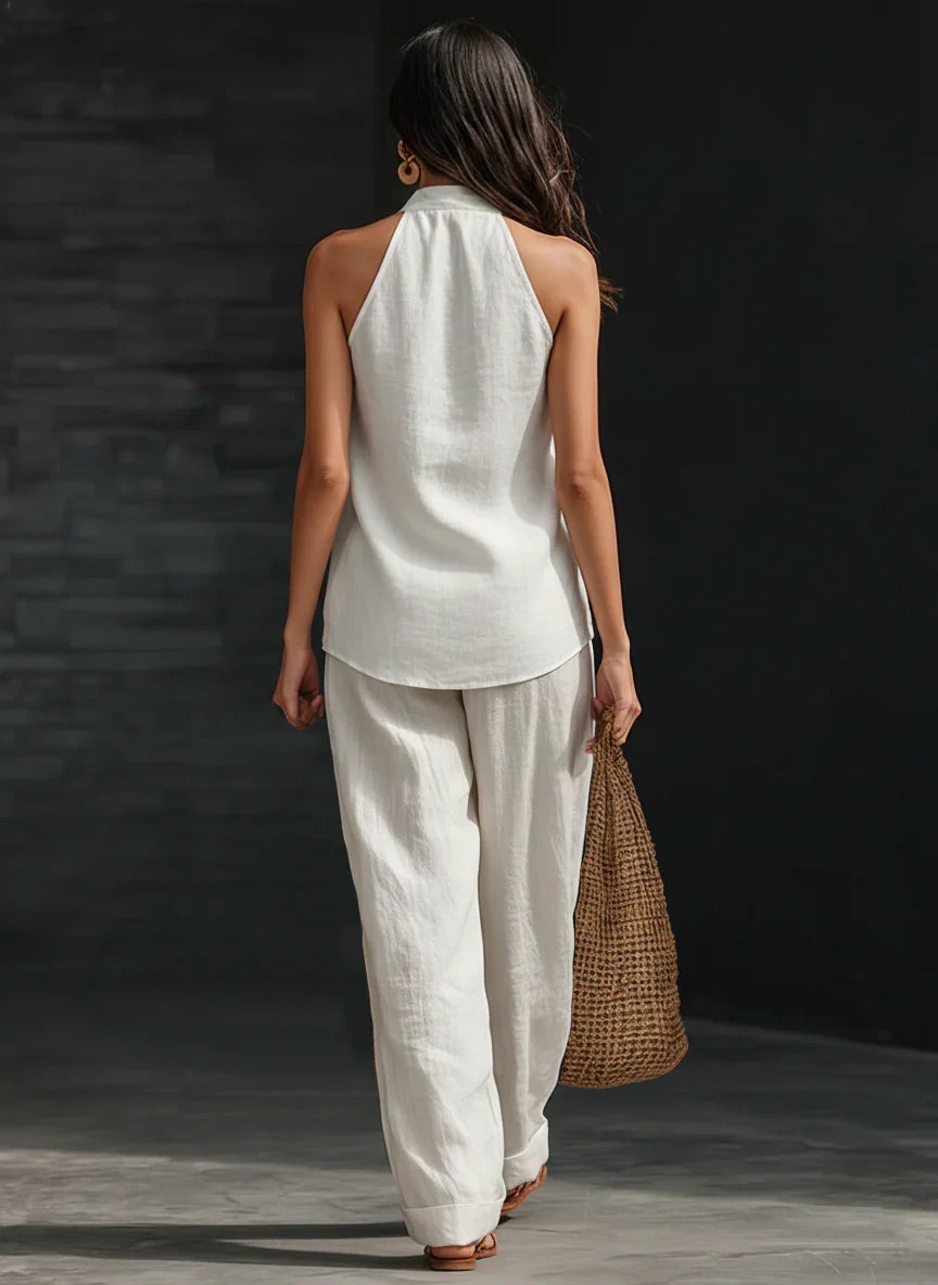 Zoe – Completo smanicato e pantaloni a gamba larga