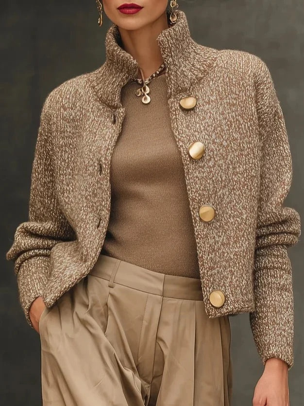 Beatrice - Cardigan a collo alto abbottonato color cammello