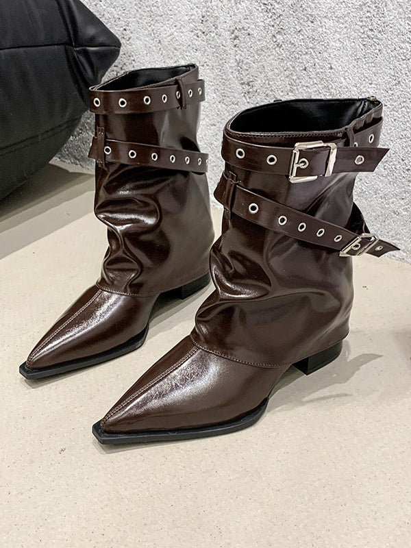 Martina - Stivali retrò con tacco grosso e punta a spillo