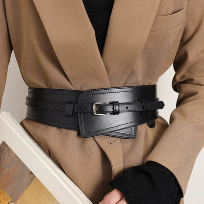 Cintura larga in ecopelle stile harness alla moda per donna