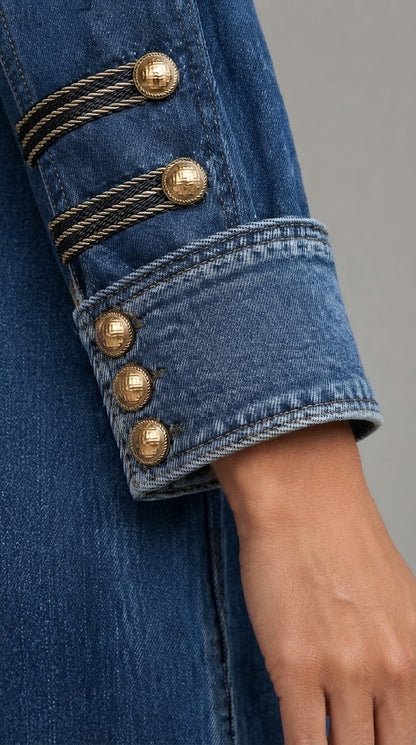 Giorgia - Cappotto in Denim con Bottoni Dorati