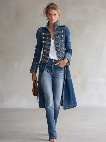 Giorgia - Cappotto in Denim con Bottoni Dorati
