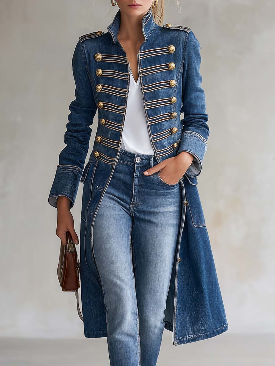 Giorgia - Cappotto in Denim con Bottoni Dorati