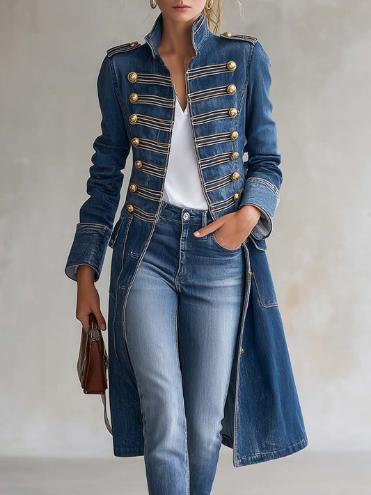 Giorgia - Cappotto in Denim con Bottoni Dorati