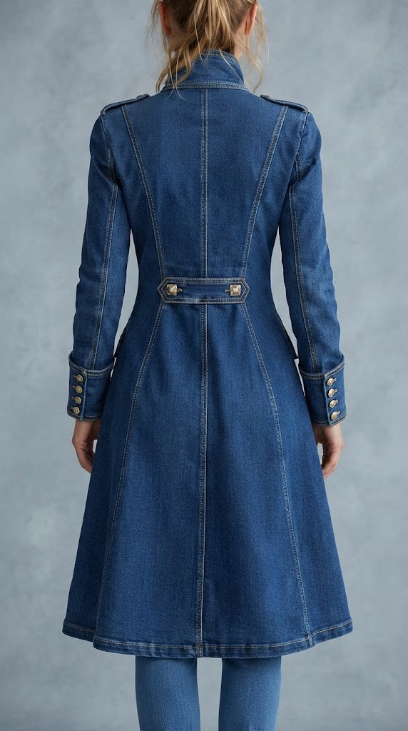 Giorgia - Cappotto in Denim con Bottoni Dorati