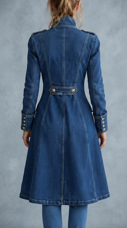 Giorgia - Cappotto in Denim con Bottoni Dorati