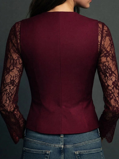 Noémie - Top Blazer Nero con Maniche Semitrasparenti
