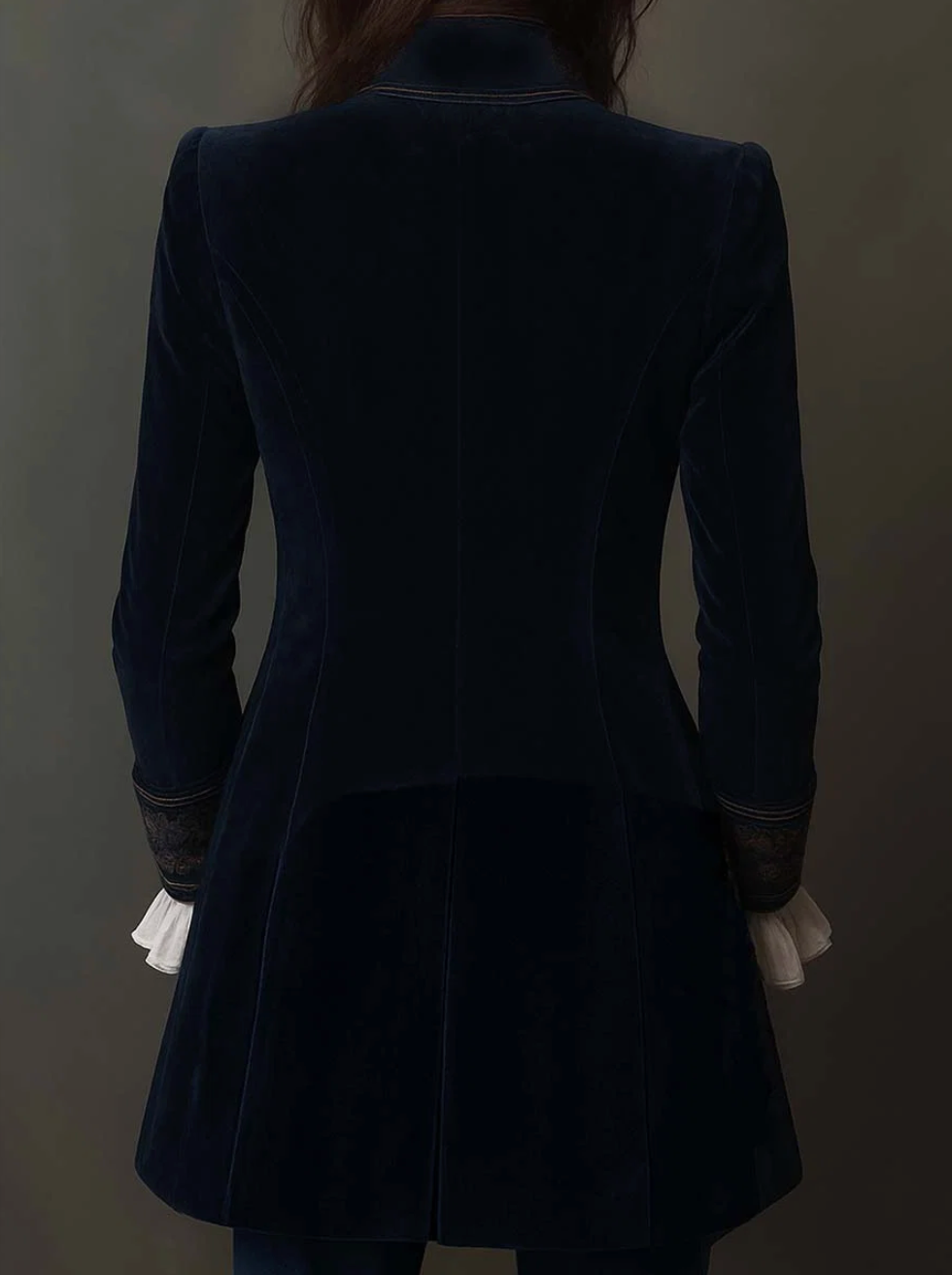 Atenea - Giacca Lunga Ricamata Vintage Blu Navy