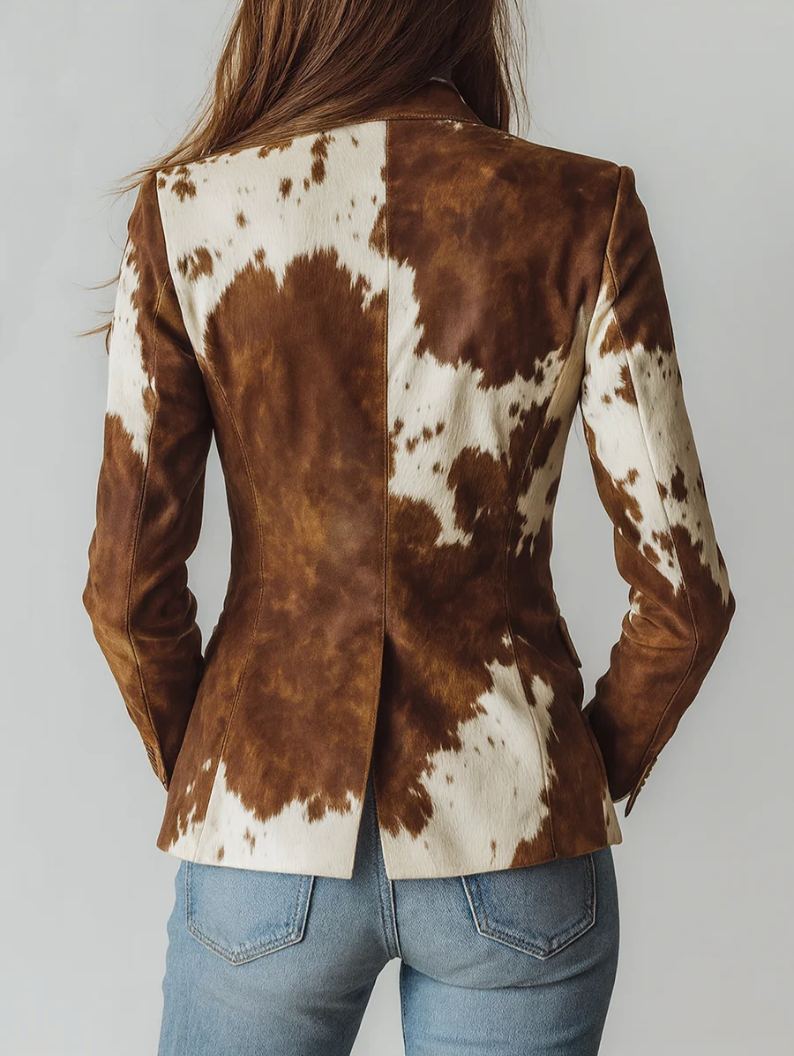 Chiara - Blazer Vintage con Stampa Mucca