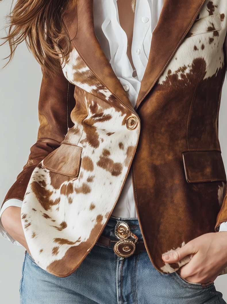 Chiara - Blazer Vintage con Stampa Mucca