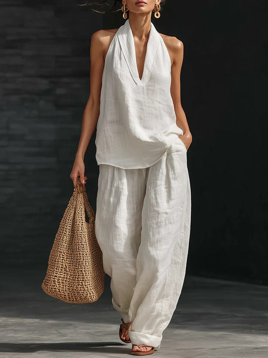 Zoe – Completo smanicato e pantaloni a gamba larga