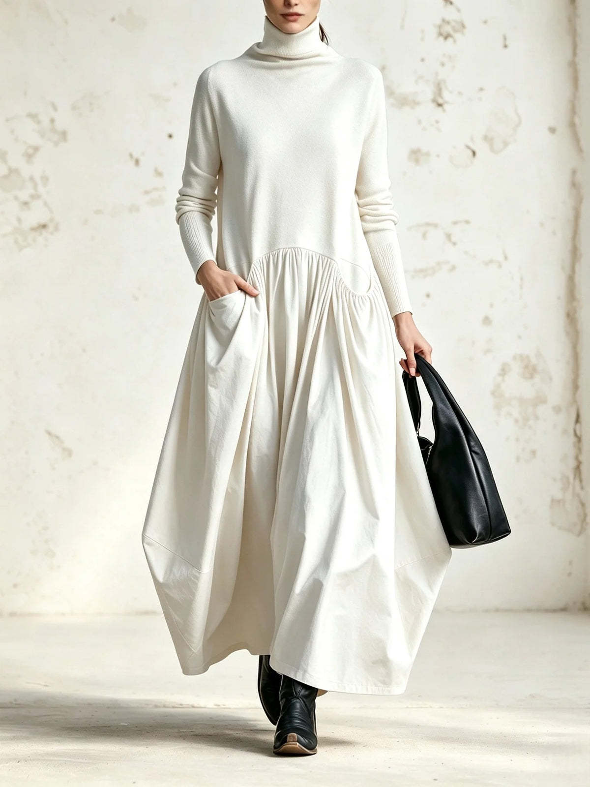 Ottavia - Abito Lungo Oversize a Collo Alto