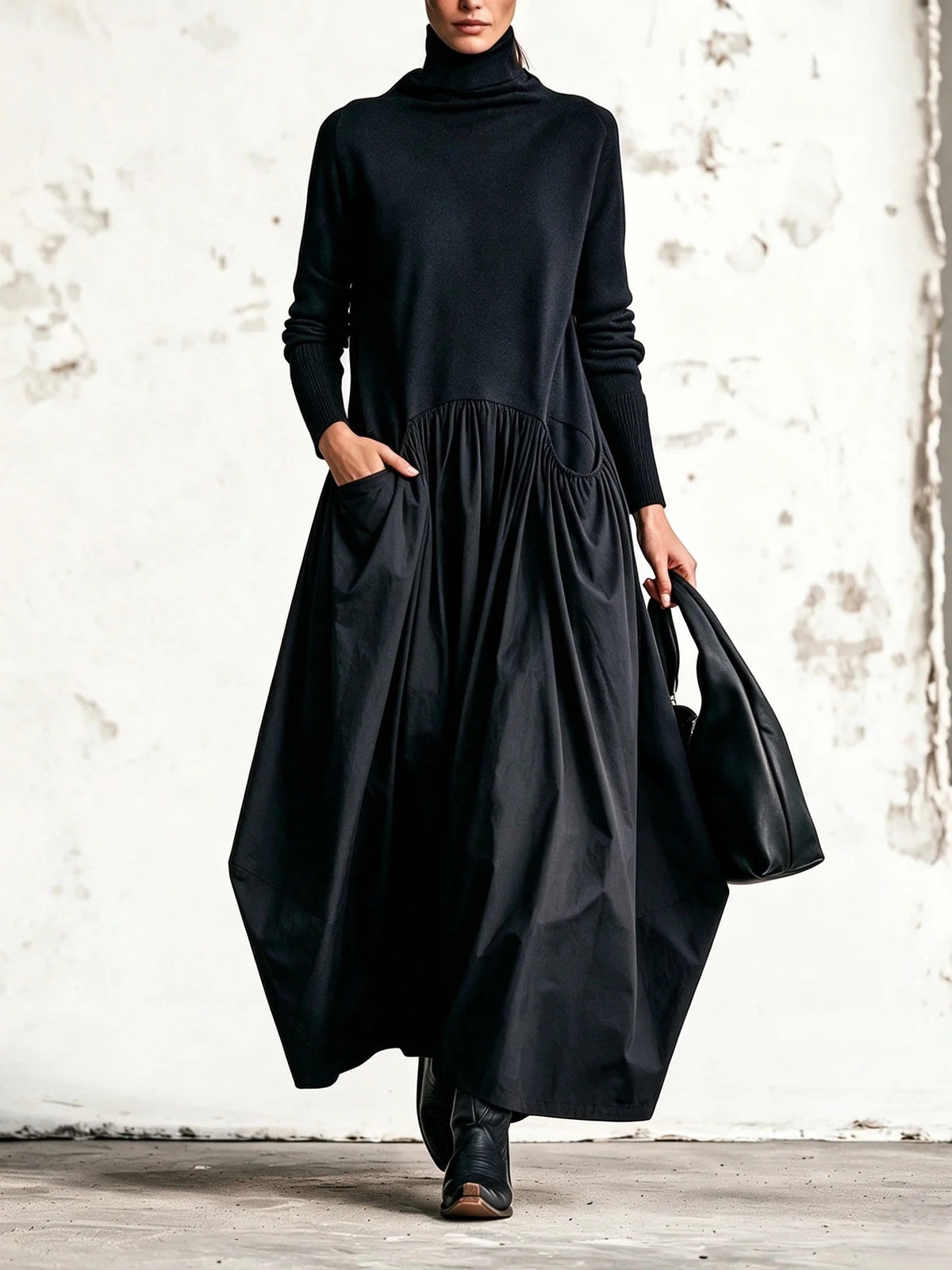 Ottavia - Abito Lungo Oversize a Collo Alto