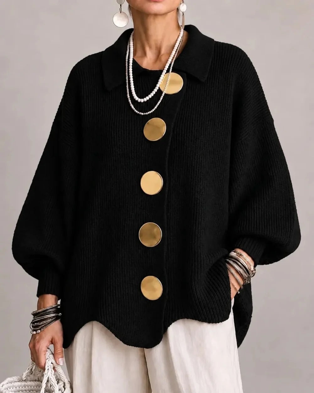 Karina - Cardigan oversize con colletto e bottoni