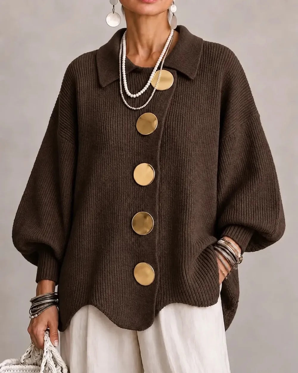 Karina - Cardigan oversize con colletto e bottoni